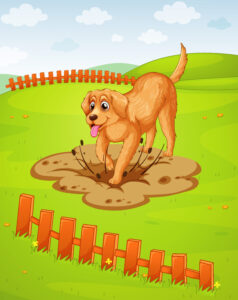 Dog digging a hole in the yard illustration