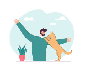 Dog greeting owner calmly illustration