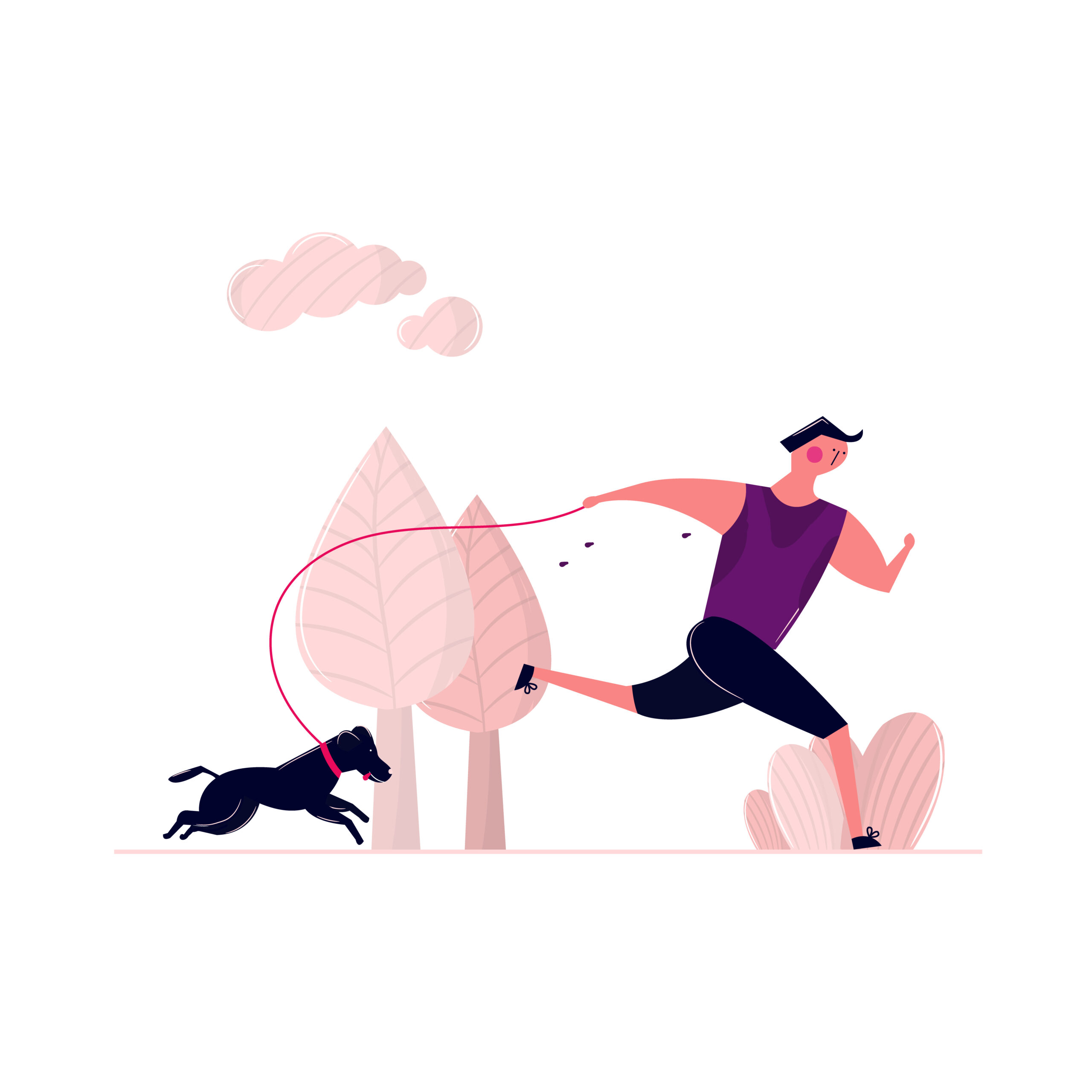 Man jogging and exercising with his dog illustration