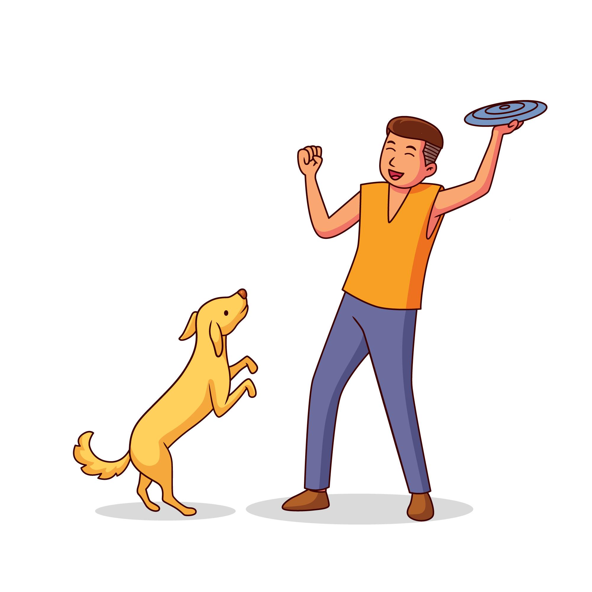 Man playing with his dog illustration