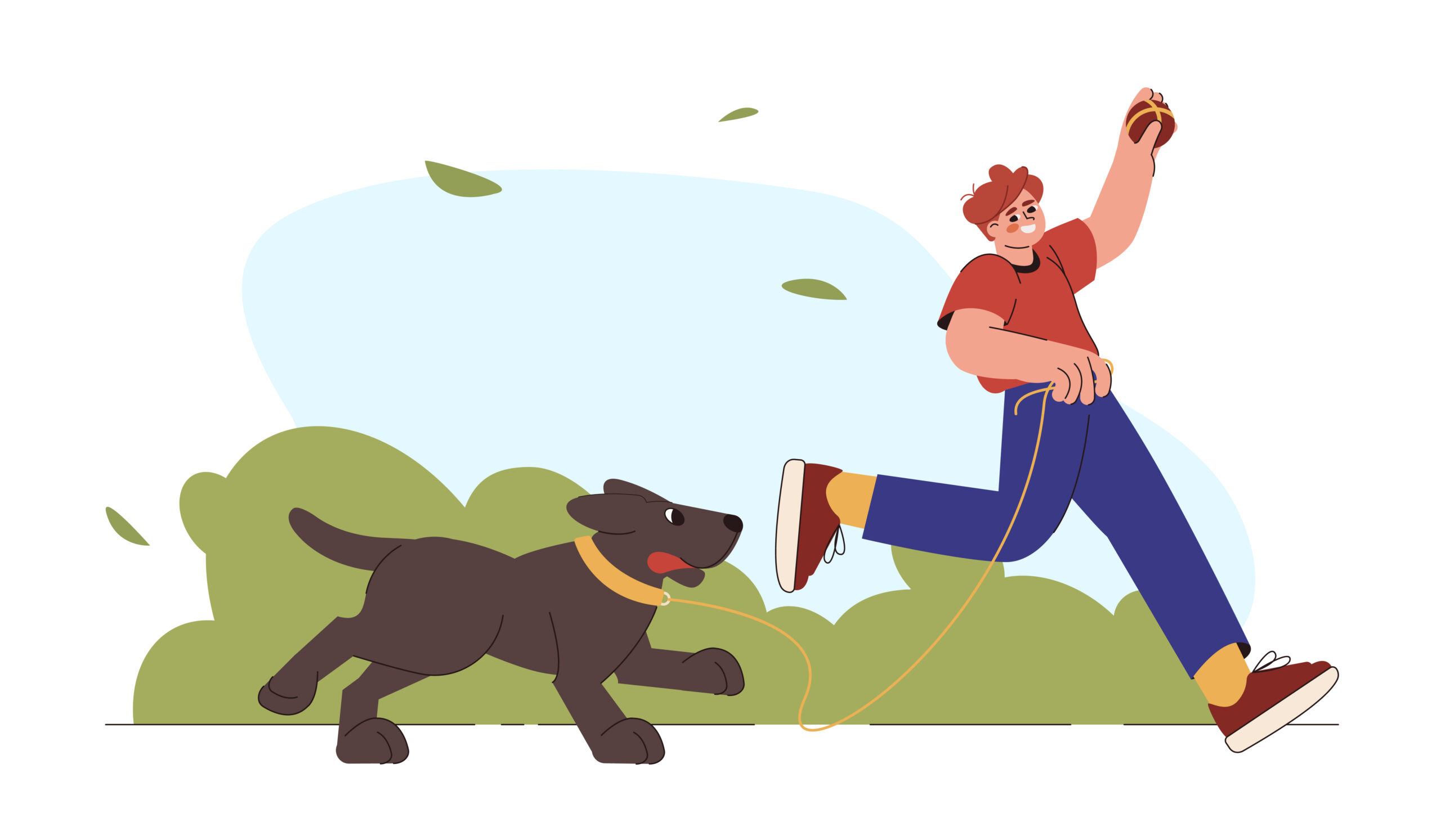 Man walking dog on a loose leash illustration