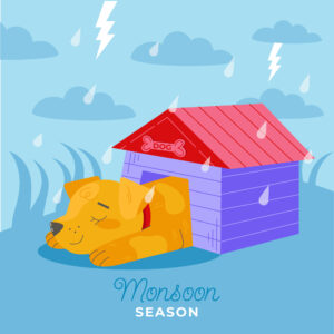 Dog sheltering during storm illustration