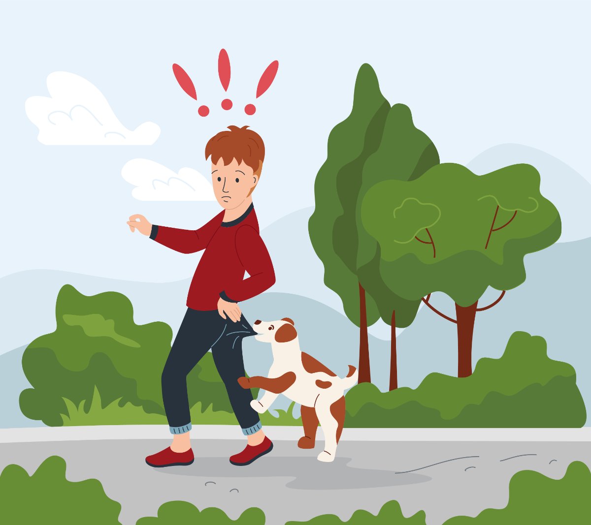 Household injuries composition showing a dog bite scenario illustration