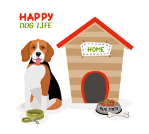 Happy dog with food bowl illustration