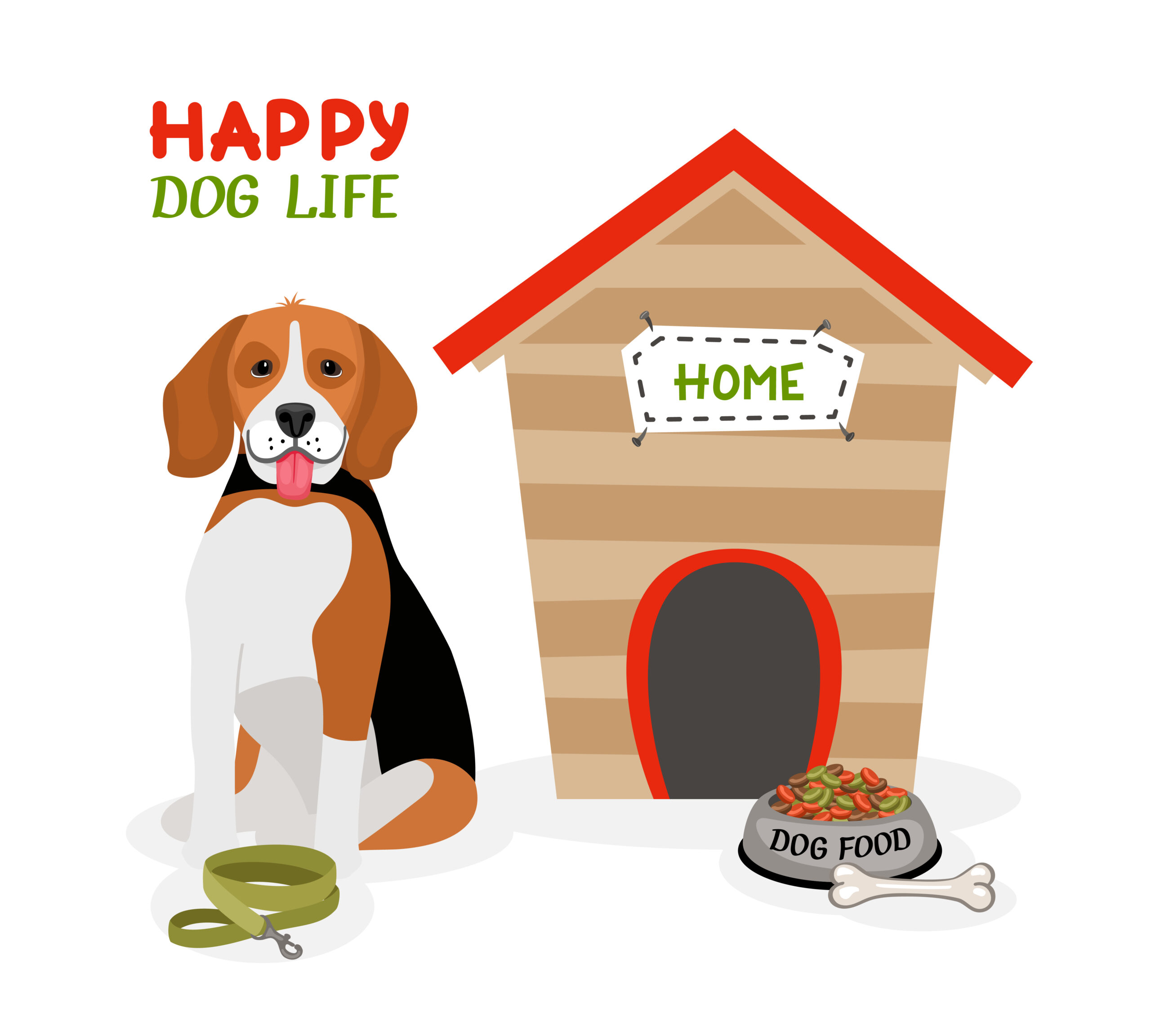 Happy dog with food bowl illustration