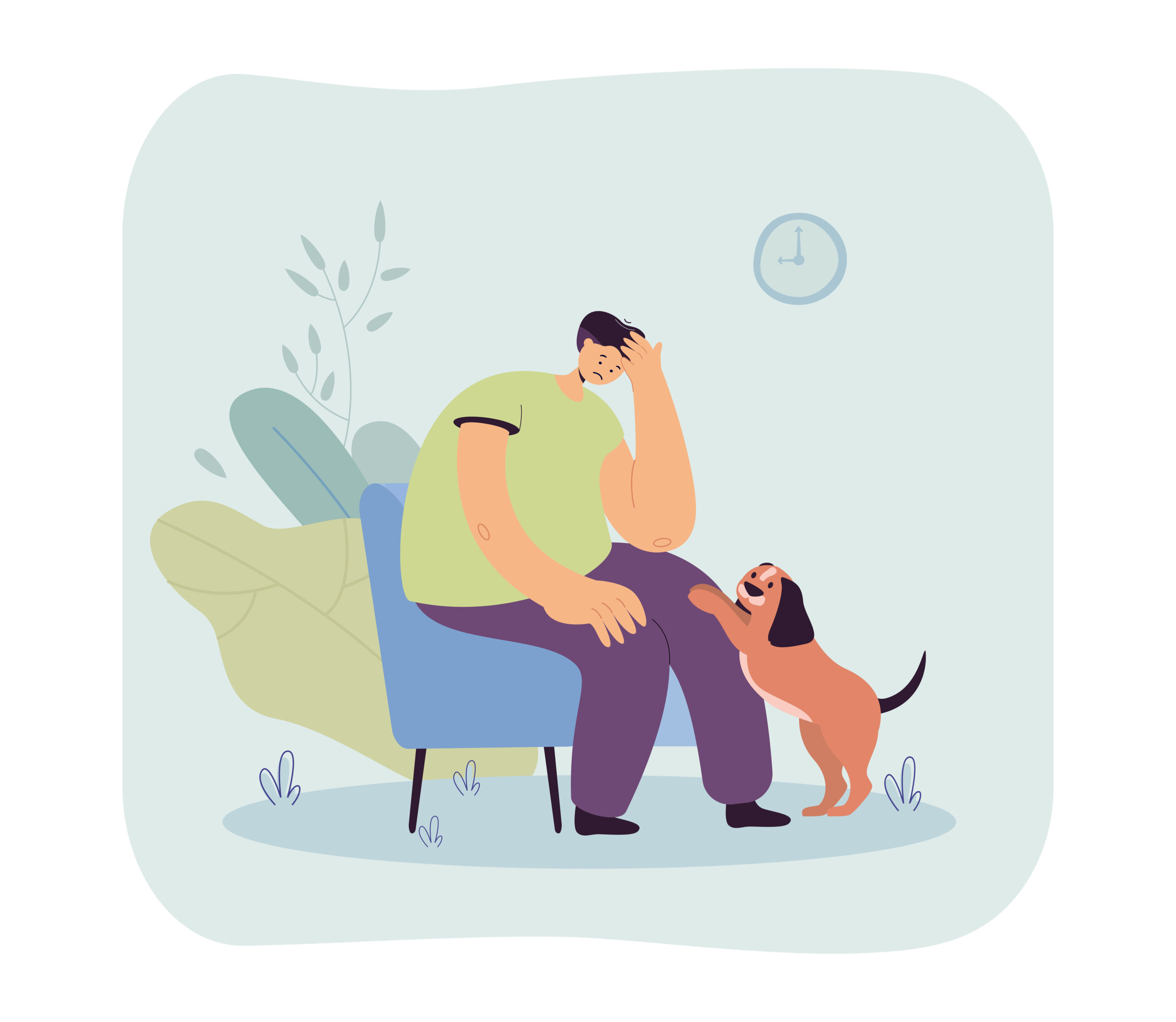 Dog comforting a sad owner at home illustration