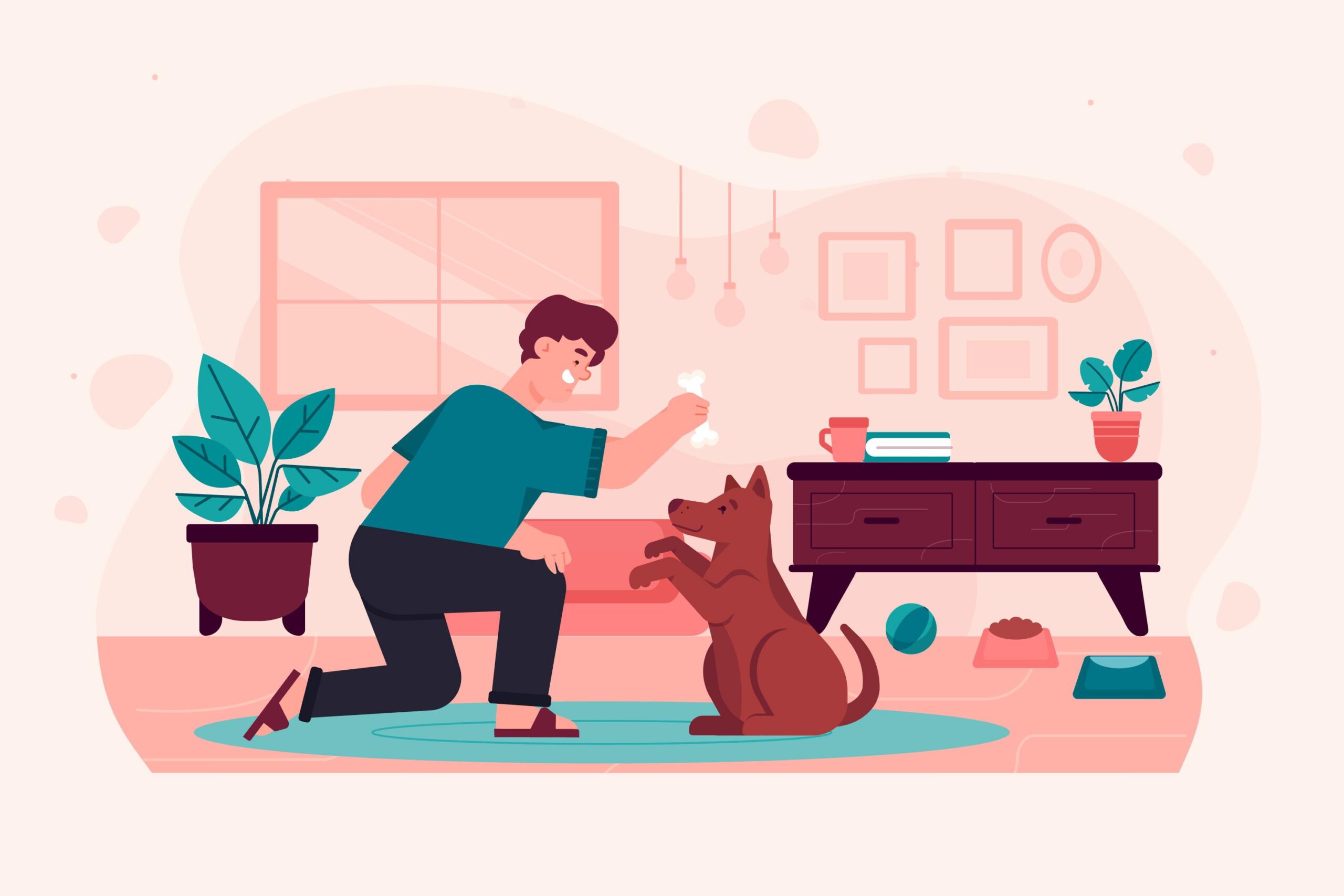 Man training his dog with tricks illustration